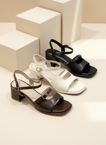 Sandal Gót Vuông 5cm Thiết Kế Quai Ngang Merly 1700 Nâu Cocoa, Sandal Quai Ngang, Sandal Nữ, Xăng Đan Đế Thấp 5p, Xăng Đan Nữ Bigsize