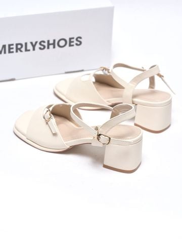 Sandal Gót Vuông 5cm Thiết Kế Quai Ngang Merly 1700 Trắng Ivory, Sandal Quai Ngang, Sandal Nữ, Xăng Đan Đế Thấp 5p, Xăng Đan Nữ Bigsize