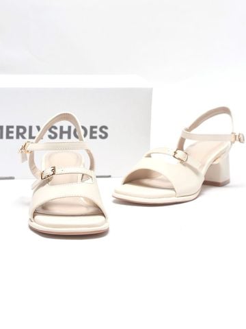 Sandal Gót Vuông 5cm Thiết Kế Quai Ngang Merly 1700 Trắng Ivory, Sandal Quai Ngang, Sandal Nữ, Xăng Đan Đế Thấp 5p, Xăng Đan Nữ Bigsize