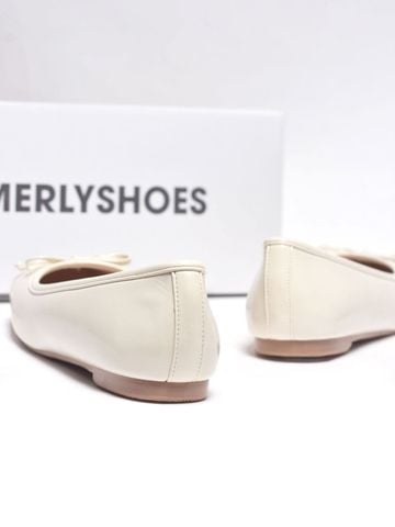 Giày Búp Bê Nơ Xinh Merly 1702 Trắng Ivory Bigsize 35-43, Giày Búp Bê Mũi Vuông, Giày Bệt Nữ, Giày Công Sở Nữ Bệt Êm Chân