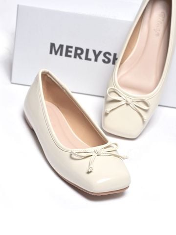 Giày Búp Bê Nơ Xinh Merly 1702 Trắng Ivory Bigsize 35-43, Giày Búp Bê Mũi Vuông, Giày Bệt Nữ, Giày Công Sở Nữ Bệt Êm Chân