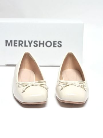 Giày Búp Bê Nơ Xinh Merly 1702 Trắng Ivory Bigsize 35-43, Giày Búp Bê Mũi Vuông, Giày Bệt Nữ, Giày Công Sở Nữ Bệt Êm Chân