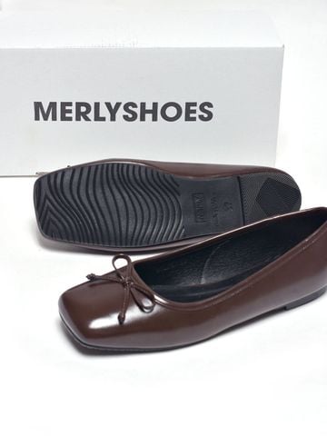 Giày Búp Bê Nơ Xinh Merly 1702 Nâu Cocoa Bigsize 35-43, Giày Búp Bê Mũi Vuông, Giày Bệt Nữ, Giày Công Sở Nữ Bệt Êm Chân