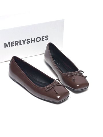 Giày Búp Bê Nơ Xinh Merly 1702 Nâu Cocoa Bigsize 35-43, Giày Búp Bê Mũi Vuông, Giày Bệt Nữ, Giày Công Sở Nữ Bệt Êm Chân