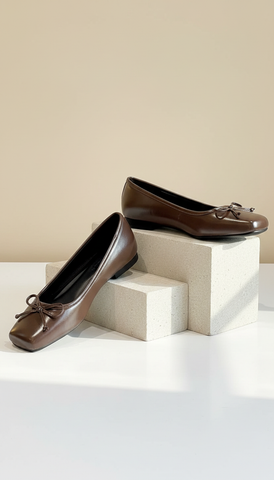 Giày Búp Bê Nơ Xinh Merly 1702 Nâu Cocoa Bigsize 35-43, Giày Búp Bê Mũi Vuông, Giày Bệt Nữ, Giày Công Sở Nữ Bệt Êm Chân