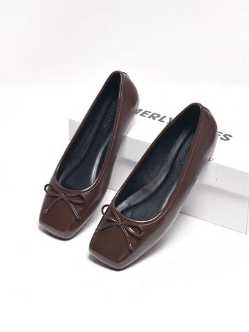 Giày Búp Bê Nơ Xinh Merly 1702 Nâu Cocoa Bigsize 35-43, Giày Búp Bê Mũi Vuông, Giày Bệt Nữ, Giày Công Sở Nữ Bệt Êm Chân