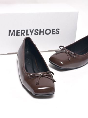 Giày Búp Bê Nơ Xinh Merly 1702 Nâu Cocoa Bigsize 35-43, Giày Búp Bê Mũi Vuông, Giày Bệt Nữ, Giày Công Sở Nữ Bệt Êm Chân
