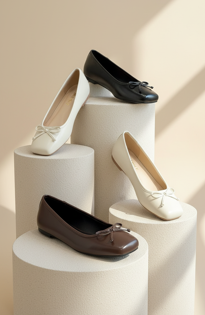 Giày Búp Bê Nơ Xinh Merly 1702 Trắng Ivory Bigsize 35-43, Giày Búp Bê Mũi Vuông, Giày Bệt Nữ, Giày Công Sở Nữ Bệt Êm Chân