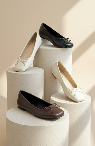 Giày Búp Bê Nơ Xinh Merly 1702 Trắng Ivory Bigsize 35-43, Giày Búp Bê Mũi Vuông, Giày Bệt Nữ, Giày Công Sở Nữ Bệt Êm Chân