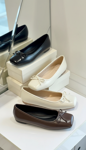 Giày Búp Bê Nơ Xinh Merly 1702 Đen Huyền Bigsize 35-43, Giày Búp Bê Mũi Vuông, Giày Bệt Nữ, Giày Công Sở Nữ Bệt Êm Chân