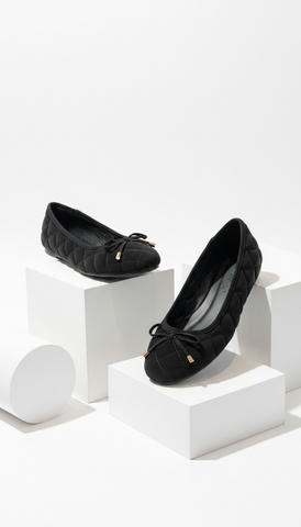 Giày Búp Bê Chần Chỉ Mũi Tròn Basic Merly 1703 Đen Huyền, Giày Bệt Êm Chân, Giày Nữ Bigsize 35-43