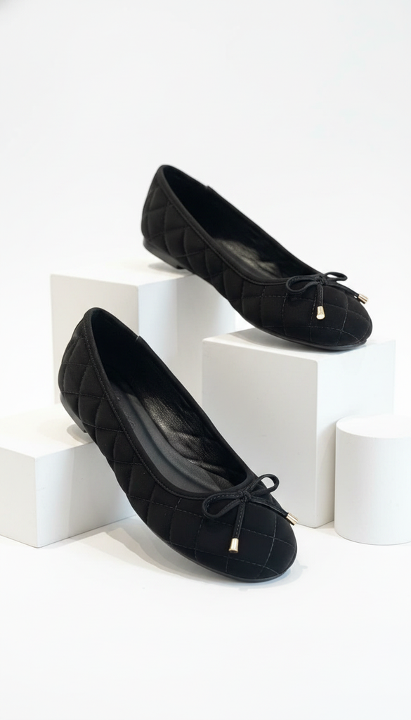 Giày Búp Bê Chần Chỉ Mũi Tròn Basic Merly 1703 Đen Huyền, Giày Bệt Êm Chân, Giày Nữ Bigsize 35-43