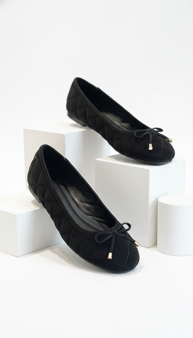Giày Búp Bê Chần Chỉ Mũi Tròn Basic Merly 1703 Đen Huyền, Giày Bệt Êm Chân, Giày Nữ Bigsize 35-43
