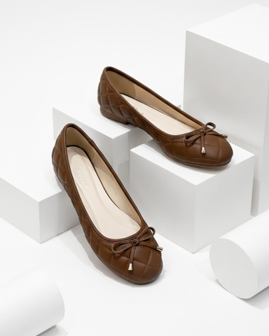 Giày Búp Bê Chần Chỉ Mũi Tròn Basic Merly 1703 Nâu Cocoa, Giày Bệt Êm Chân, Giày Nữ Bigsize 35-43
