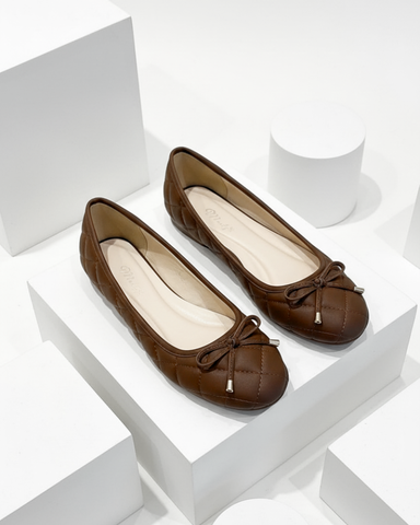 Giày Búp Bê Chần Chỉ Mũi Tròn Basic Merly 1703 Nâu Cocoa, Giày Bệt Êm Chân, Giày Nữ Bigsize 35-43