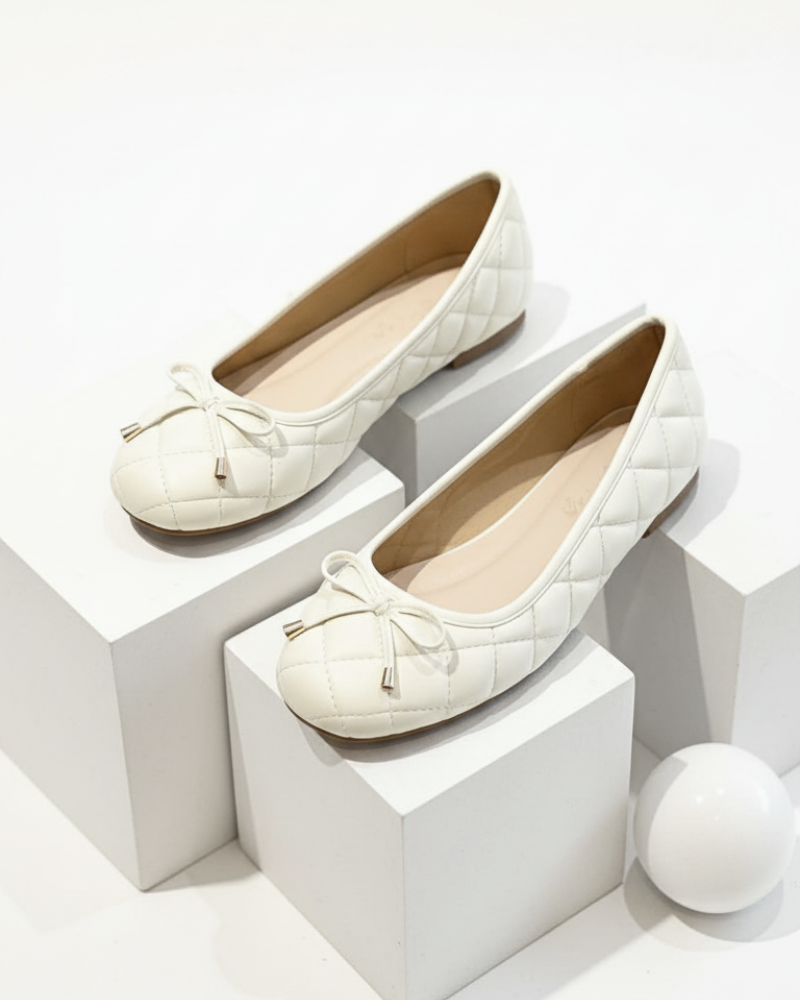 Giày Búp Bê Chần Chỉ Mũi Tròn Basic Merly 1703 Trắng Kem Ivory, Giày Bệt Êm Chân, Giày Nữ Bigsize 35-43