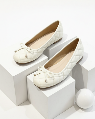 Giày Búp Bê Chần Chỉ Mũi Tròn Basic Merly 1703 Trắng Kem Ivory, Giày Bệt Êm Chân, Giày Nữ Bigsize 35-43