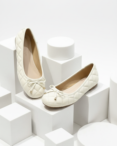 Giày Búp Bê Chần Chỉ Mũi Tròn Basic Merly 1703 Trắng Kem Ivory, Giày Bệt Êm Chân, Giày Nữ Bigsize 35-43