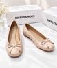 Giày Búp Bê Nơ Nhỏ Merly 1703 Kem Hồng Pastel Chần Trám Thủ Công Phom Mũi Tròn Êm Chân, Giày Bệt Nữ Big Size 35-43