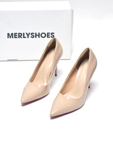 Giày Cao Gót Mũi Nhọn Gót Đũa 10cm Merly 1705 Be Latte Bóng Bigsize 35-43, Giày Cao Gót Bigsize, Giày Cao Gót Nude Mũi Nhọn, Giày Cao Gót 10cm, Giày Đi Tiệc, Giày Bít Mũi Nữ, Giày Công Sở Nữ