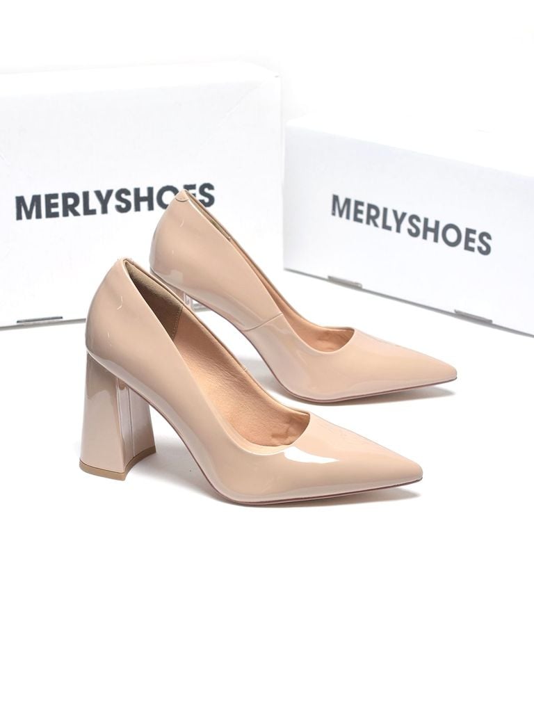 Giày Cao Gót Đế Vuông 10cm Merly 1706 Kem Sứ Bóng Bigsize 35-43, Giày Cao Gót Nude Mũi Nhọn, Giày Cao Gót Big Size, Giày Cao Gót 10cm, Giày Đi Tiệc, Giày Bít Mũi Nữ, Giày Công Sở Nữ