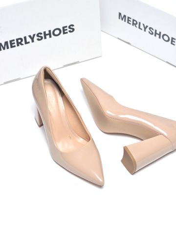 Giày Cao Gót Đế Vuông 10cm Merly 1706 Kem Sứ Bóng Bigsize 35-43, Giày Cao Gót Nude Mũi Nhọn, Giày Cao Gót Big Size, Giày Cao Gót 10cm, Giày Đi Tiệc, Giày Bít Mũi Nữ, Giày Công Sở Nữ
