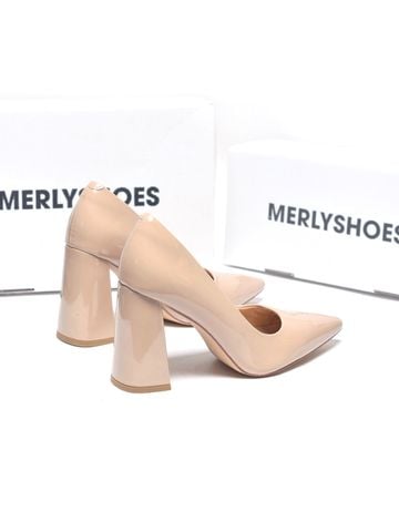 Giày Cao Gót Đế Vuông 10cm Merly 1706 Kem Sứ Bóng Bigsize 35-43, Giày Cao Gót Nude Mũi Nhọn, Giày Cao Gót Big Size, Giày Cao Gót 10cm, Giày Đi Tiệc, Giày Bít Mũi Nữ, Giày Công Sở Nữ