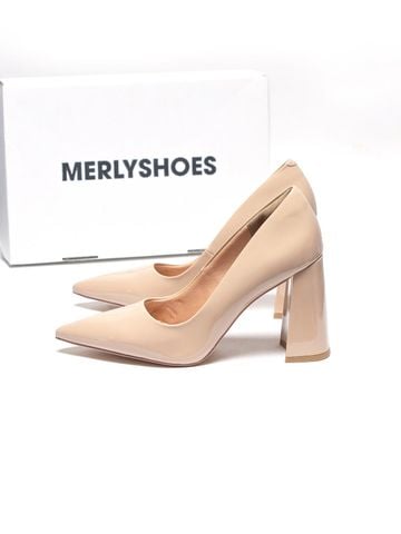 Giày Cao Gót Đế Vuông 10cm Merly 1706 Kem Sứ Bóng Bigsize 35-43, Giày Cao Gót Nude Mũi Nhọn, Giày Cao Gót Big Size, Giày Cao Gót 10cm, Giày Đi Tiệc, Giày Bít Mũi Nữ, Giày Công Sở Nữ