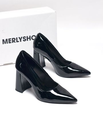 Giày Cao Gót Đen Đế Vuông 10cm Merly 1706 Đen Onyx Bóng Bigsize 35-43, Giày Cao Gót Đen Mũi Nhọn, Giày Cao Gót Big Size, Giày Cao Gót 10cm, Giày Đi Tiệc, Giày Bít Mũi Nữ, Giày Công Sở Nữ
