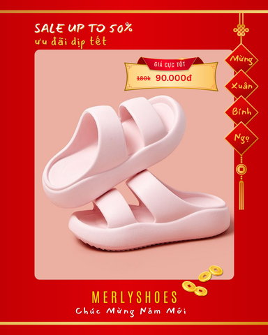 Dép Đi Mưa 1621N Trắng / Hồng / Đen Nhựa EVA Đế Bánh Mì Hai Quai Ngang Đơn Giản Năng Động Size 36-41 Form To, Dép Bánh Mì Nữ, Dép Nữ Quai Ngang
