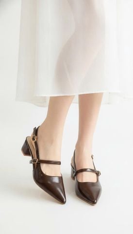 Giày Mũi Nhọn Nữ Đế Vuông 3cm Merly 1668 Nâu Espresso Bigsize 35-43, Giày Xăng Đan Bít Mũi, Giày Công Sở Nữ, Giày Cao Gót Đế Vuông, Giày Slingback, Giày Bít Mũi Đế Thấp, Giày Bít Mũi Hở Gót