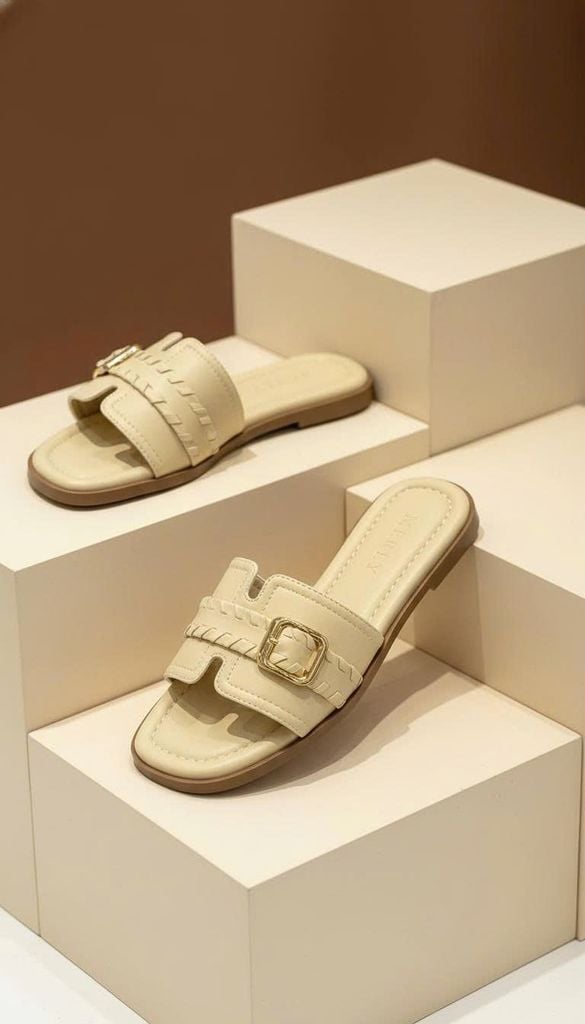 Dép Nữ Quai Ngang Bệt Da Mềm Êm Bigsize 35-43 Merly 1669 Be Kem