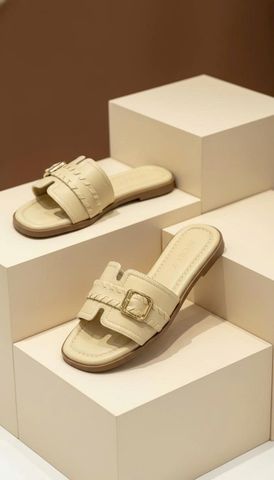 Dép Nữ Quai Ngang Bệt Da Mềm Êm Bigsize 35-43 Merly 1669 Be Kem