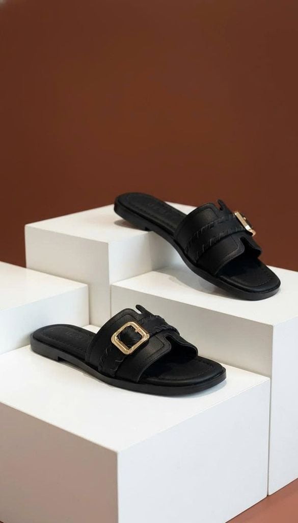 Dép Nữ Quai Ngang Bệt Da Mềm Êm Bigsize 35-43 Merly 1669 Đen Huyền