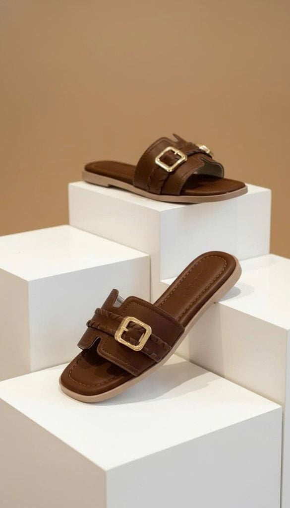 Dép Nữ Quai Ngang Bệt Da Mềm Êm Bigsize 35-43 Merly 1669 Nâu Cocoa