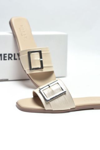 [New Color] Dép Nữ Da Mềm Giả Vải Quai Ngang Đính Khóa Gọn Chân Merly 1624 Kem Vàng Nhũ Champagne Dép Nữ Cao Cấp, Dép Nữ Quai Ngang, Dép Lê Nữ, Dép Nữ Bigsize