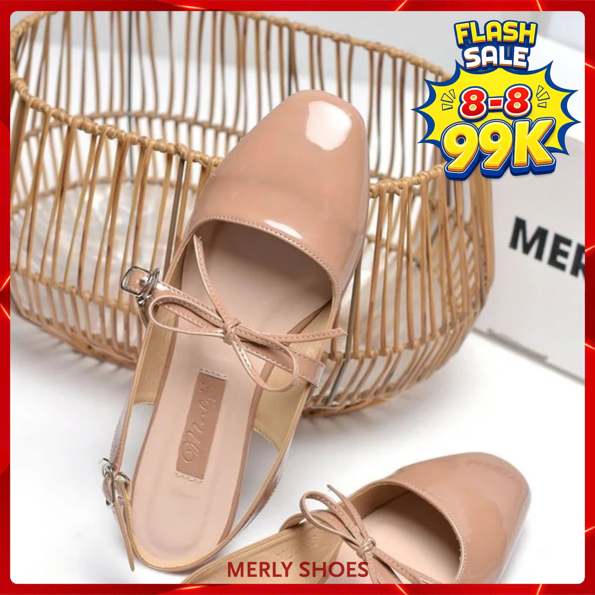 Giày Búp Bê Tiểu Thư Buộc Nơ, Giày Nữ Merly 1586 Nâu Kem, Giày Nữ Big Size 35-43, Giày Búp Bê Quai Ngang, Giày Bệt Nữ, Giày Búp Bê Màu Nude