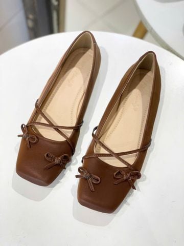 Giày Búp Bê Nơ, Giày Búp Bê Tiểu Thư, Giày Búp Bê Big Size Màu Nâu Choco
