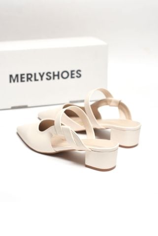 [New Arrivals] Guốc Sục Mũi Nhọn Nữ Màu Trắng Hồng Mũi Nhọn Merly 1647 Trắng Hồng Bigsize 35-43, Sandal Bít Mũi, Giày Mule, Giày Búp Bê, Giày Công Sở Nữ