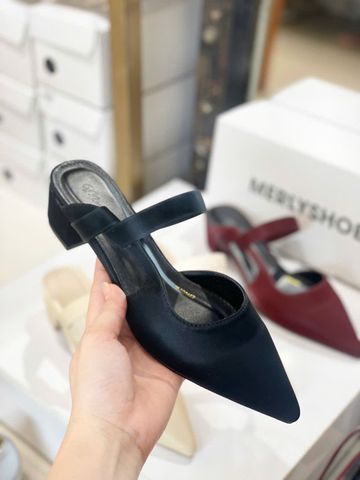 [New Arrivals] Guốc Sục Nữ Merly Bigsize 35-43, Giày Sục Nữ Mũi Nhọn Đế Vuông 3cm 1647 Đen, Sandal Bít Mũi, Giày Mule, Giày Búp Bê, Giày Công Sở Nữ