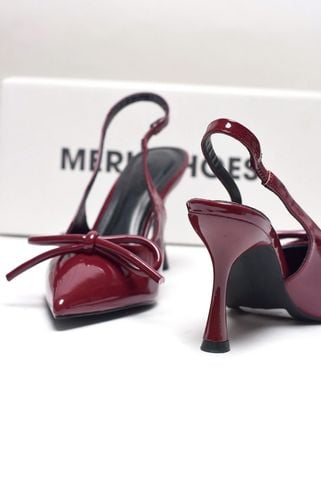 [TẾT] Giày Cao Gót Đỏ Nơ Slingback Mũi Nhọn Merly 1634-9p Đỏ Bóng Gót Nhọn 9cm, Giày Đi Tiệc, Giày Công Sở Nữ, Giày Cao Gót Big Size, Giày Cao Gót Mặc Áo Dài