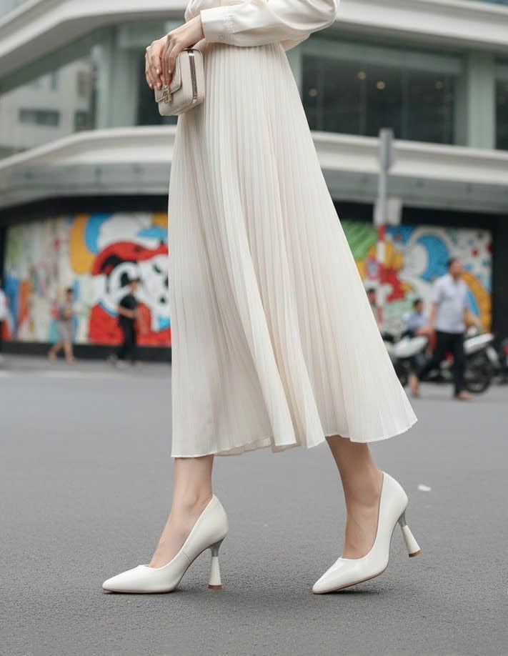 [New] Giày Cao Gót Trắng Mũi Nhọn Gót Bạc 7cm Merly 1476 Trắng Bóng Size 35-43, Giày Đi Tiệc Nhẹ Sang Trọng, Giày Cao Gót Big Size, Giày Công Sở Nữ