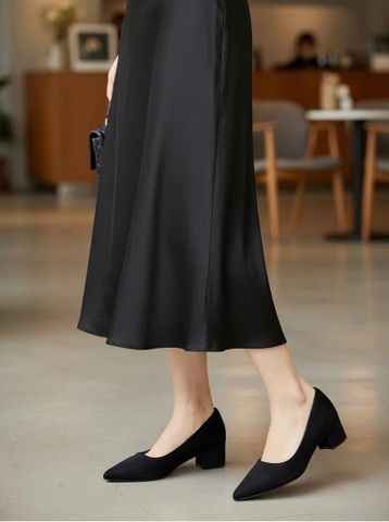 Giày Bít Mũi Gót Thấp 3cm Merly 1645 Đen Huyền, Giày Công Sơ Nữ, Giày Đế Thấp, Giày Đế Vuông, Giày Búp Bê Cao Gót, Giày Big Size Nữ