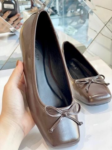 Giày Búp Bê Nơ Xinh Merly 1702 Nâu Cocoa Bigsize 35-43, Giày Búp Bê Mũi Vuông, Giày Bệt Nữ, Giày Công Sở Nữ Bệt Êm Chân