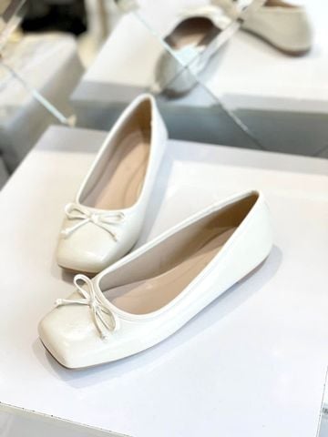 Giày Búp Bê Nơ Xinh Merly 1702 Trắng Ivory Bigsize 35-43, Giày Búp Bê Mũi Vuông, Giày Bệt Nữ, Giày Công Sở Nữ Bệt Êm Chân