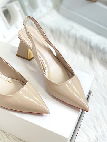 Giày Cao Gót Slingback Đế Vuông 6-7cm Mũi Nhọn Thon Chân Màu Kem Nude Bóng Merly 1490, Giày Bít Mũi, Giày Tiệc, Giày Công Sở Nữ, Giày Cao Gót Big Size