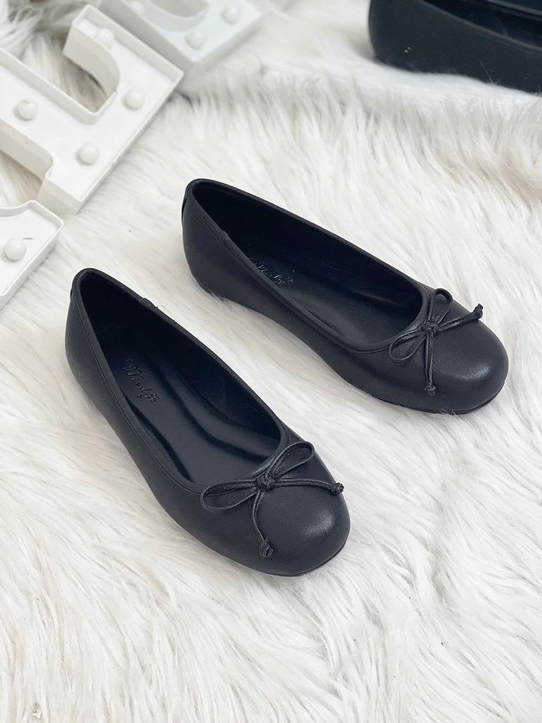 Giày Búp Bê Nơ Nhí Mũi Tròn Da Mềm Mại Merly 1636 Đen, Giày Búp Bê Big Size 35-43 Chuẩn Form, Phiên Bản Cải Tiến Của Giày Búp Bê Nơ 1038