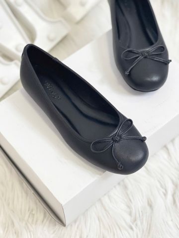 Giày Búp Bê Nơ Nhí Mũi Tròn Da Mềm Mại Merly 1636 Đen, Giày Búp Bê Big Size 35-43 Chuẩn Form, Phiên Bản Cải Tiến Của Giày Búp Bê Nơ 1038