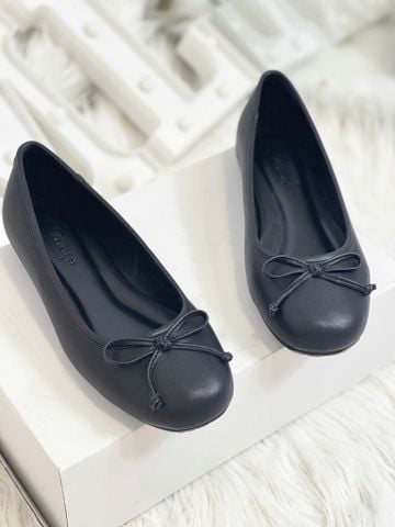 Giày Búp Bê Nơ Nhí Mũi Tròn Da Mềm Mại Merly 1636 Đen, Giày Búp Bê Big Size 35-43 Chuẩn Form, Phiên Bản Cải Tiến Của Giày Búp Bê Nơ 1038
