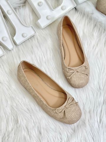 Giày Búp Bê Nơ Nhí Mũi Tròn Da Mềm Mại Merly 1636 Nâu Jean Vintage, Giày Búp Bê Big Size 35-43 Chuẩn Form, Phiên Bản Cải Tiến Của Giày Búp Bê Nơ 1038